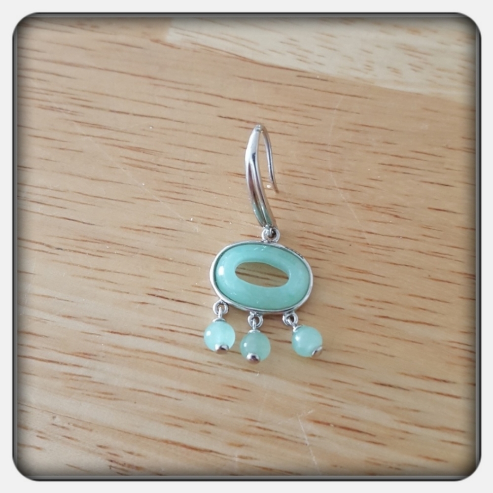 NWOT Genuine Green Jade & Sterling Silver Earrings - Picture 4 of 4
